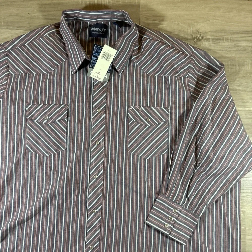 NWT Wrangler Western Shirt Mens 4X Big Red Striped Pearl Snap Long‎ Sleeve